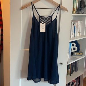 Flowy Navy Tank with Lattice Detail on Back